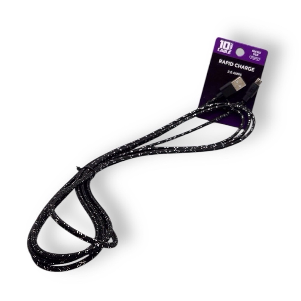 Gadget Gear Rapid Charge Black 10 Foot Micro USB Cable NWT